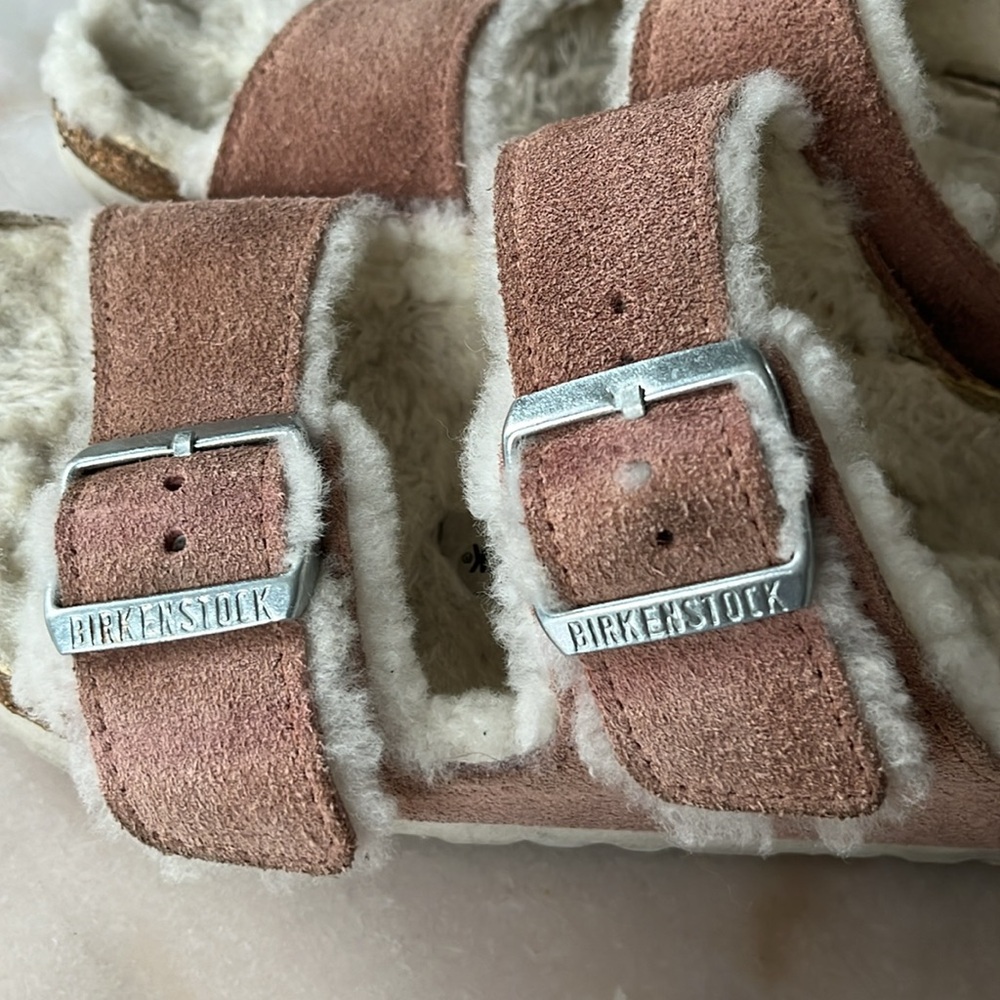 Birkenstock Arizona Shearling Suede Leather Pink Clay Double Strap Sandals 7US - Picture 10 of 17
